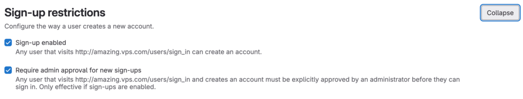 GitLab sign up restriction settings