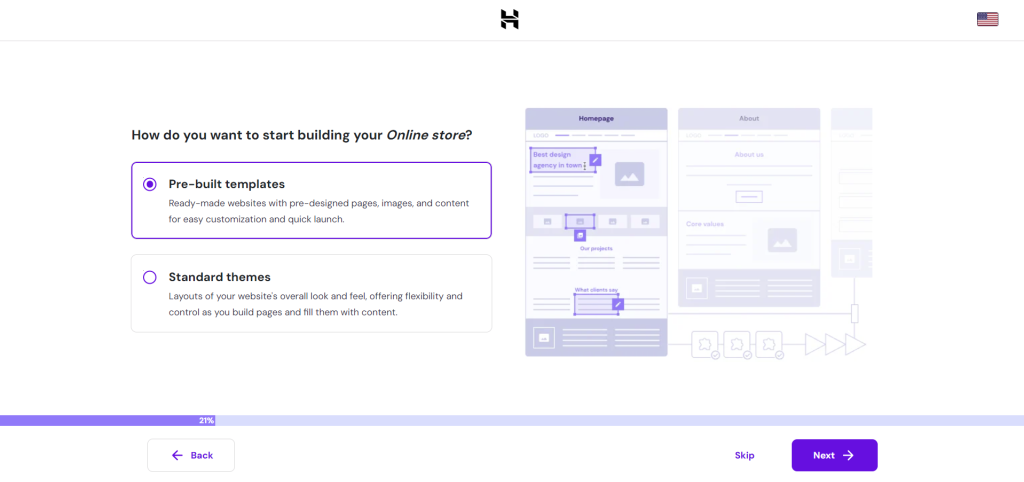 Picking the website's visual in Hostinger's WooCommerce setup wizard