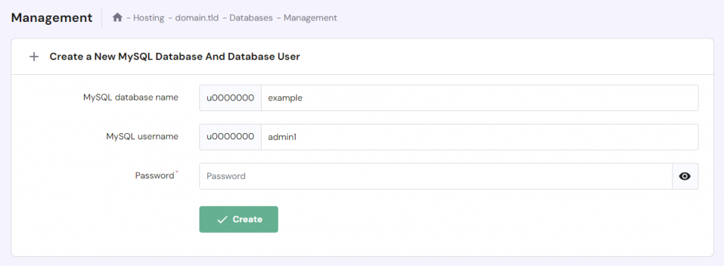 Creating a new MySQL database in hPanel