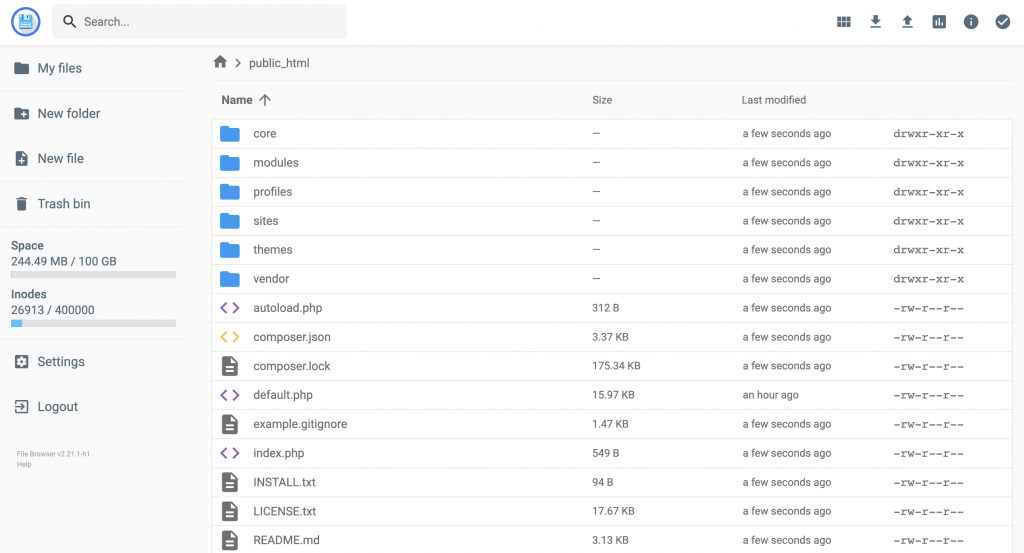 Uploading Drupal installation files via the File Manager on hPanel