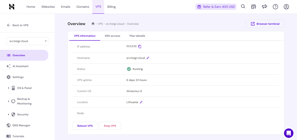 Overview of an individual VPS