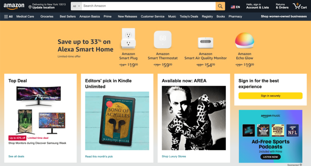 Amazon landing page