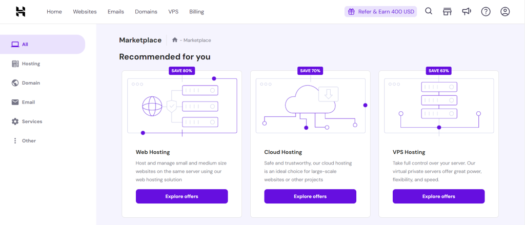 Marketplace in hPanel