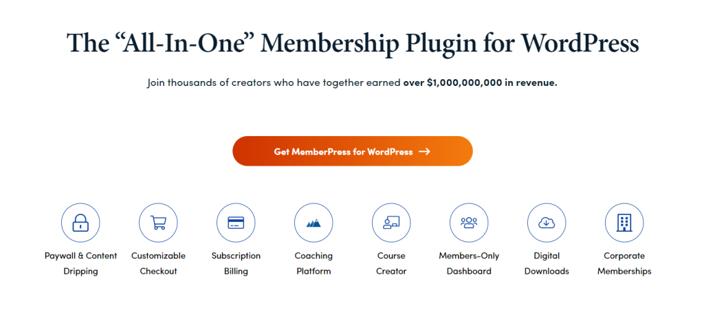 The MemberPress plugin's website landing page