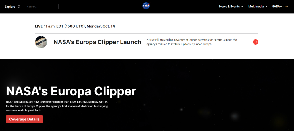 NASA's website home page