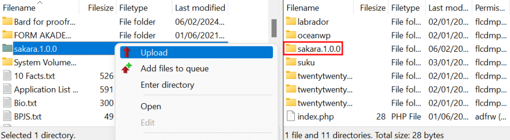 Sakara uploaded to FilleZilla's themes subdirectory