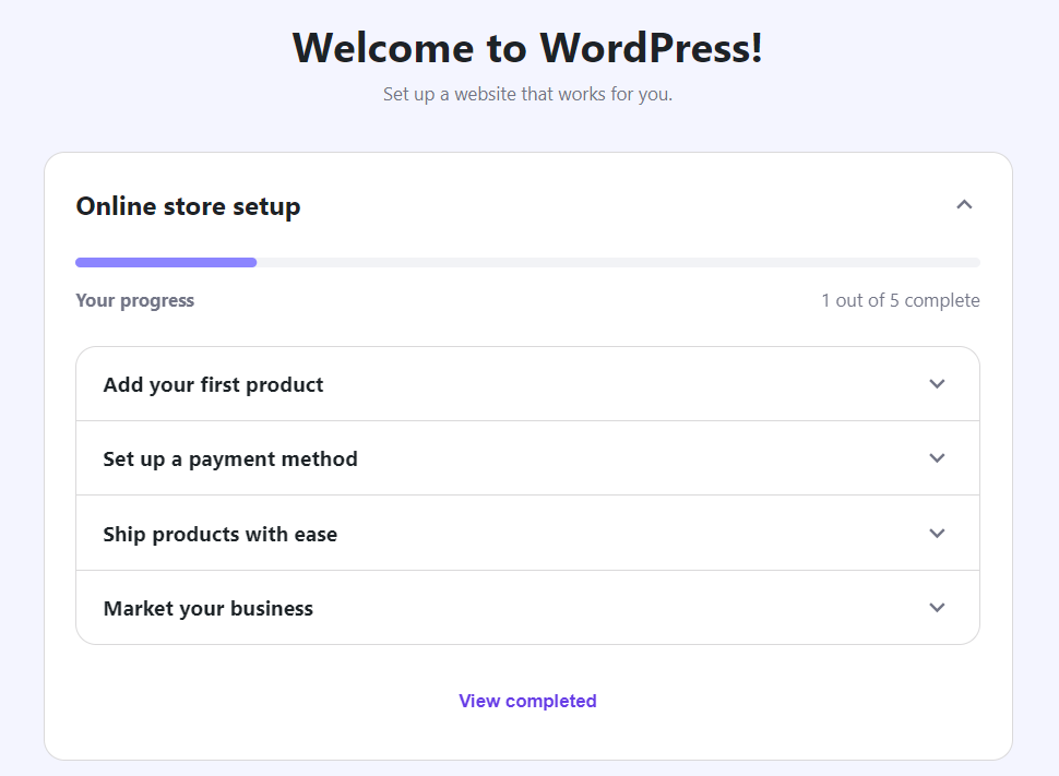 The online store setup menus in Hostinger's Easy Onboarding for WooCommerce