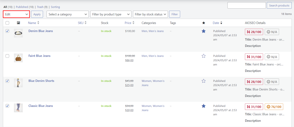 Bulk-editing product listings in WooCommerce