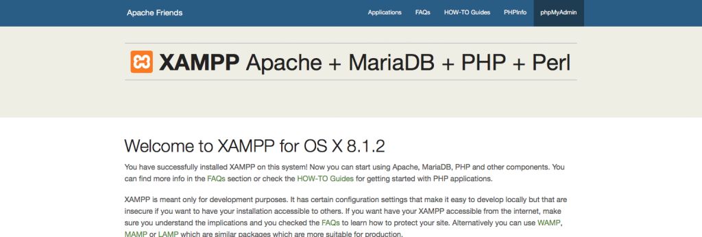 The location of phpMyAdmin on your XAMPP information page.