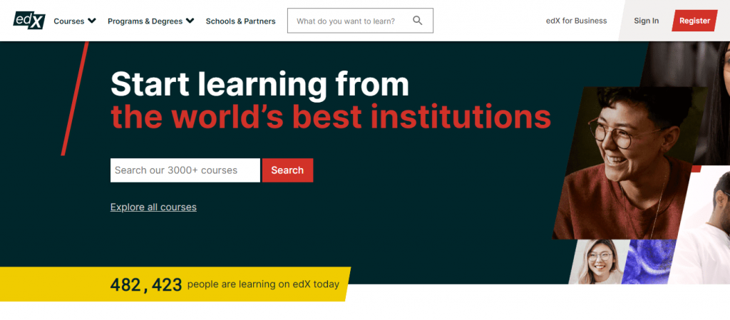 edX website homepage