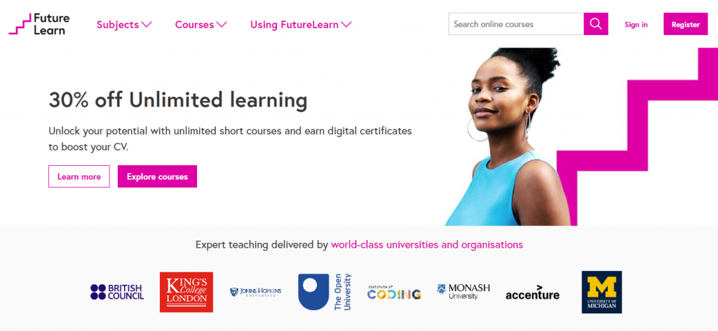 FutureLearn website homepage