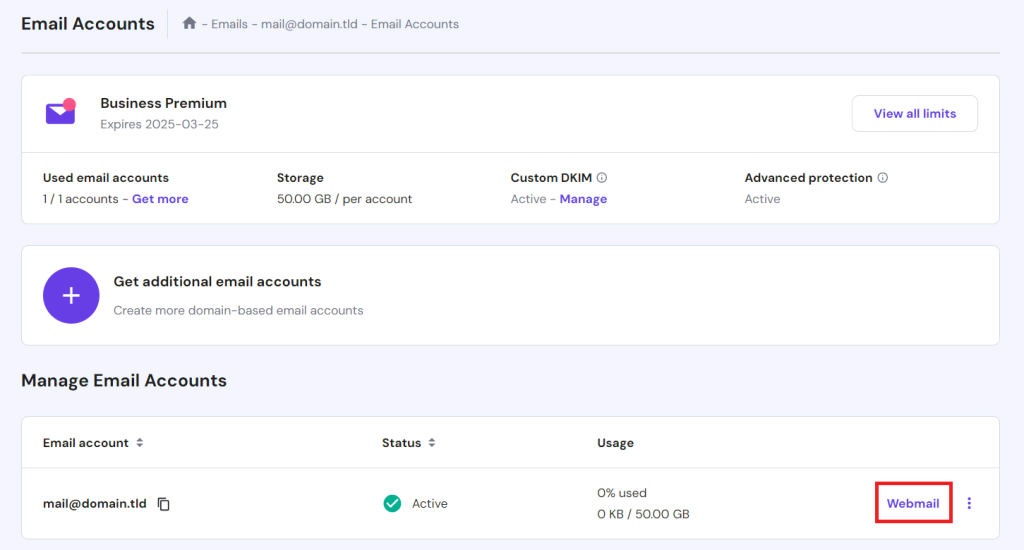 Accessing Hostinger Webmail from the hPanel