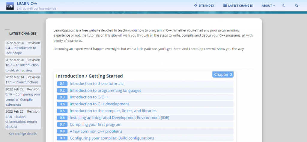 Learn C++ website homepage
