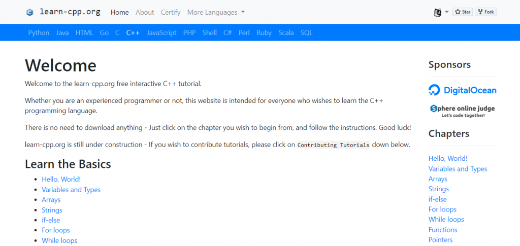 Learn cpp org homepage