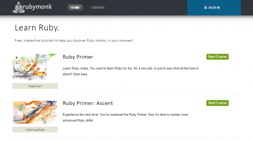 RubyMonk website homepage