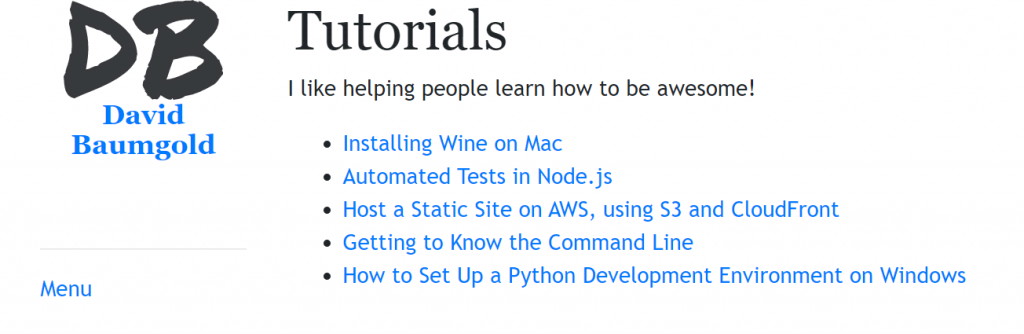 The Tutorials page on the David Baumgold website