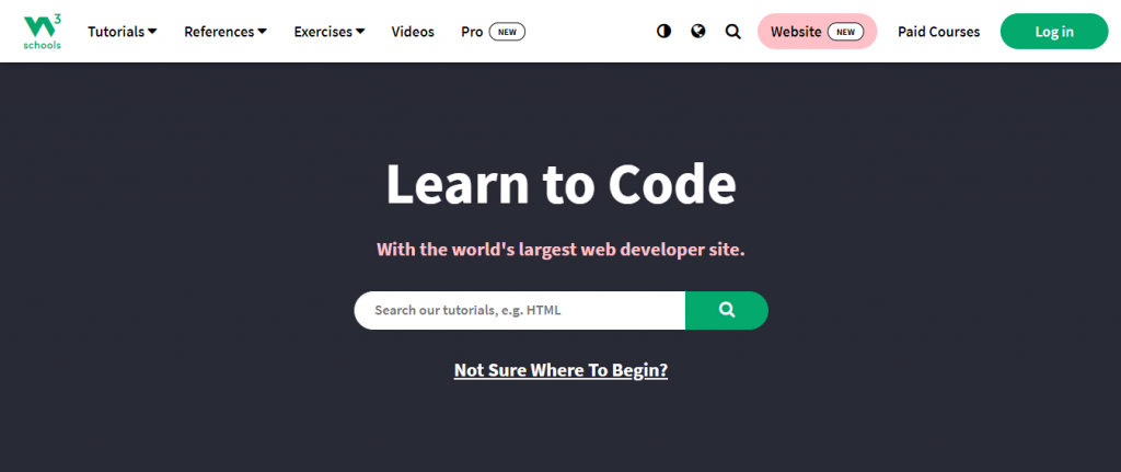 W3Schools website homepage
